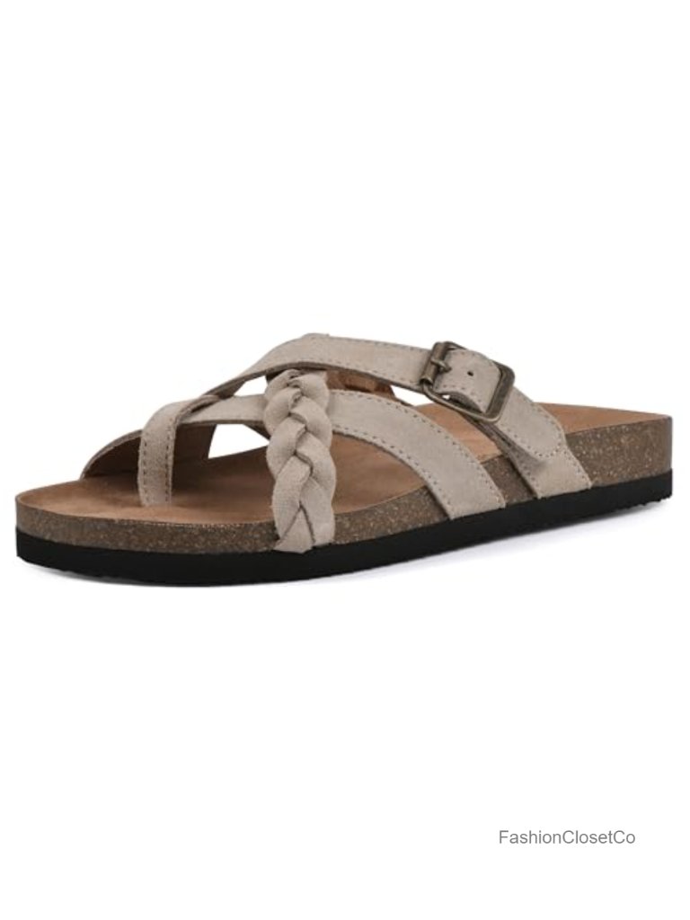Braided Slide Sandals With Contoured Footbed